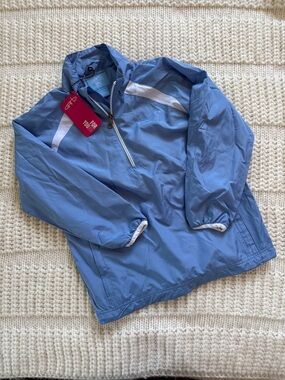 Garb Girls Half-Zip Windbreaker Golf Jacket - Light Blue with White Stripe